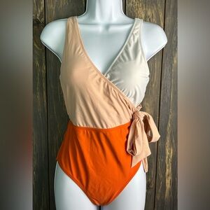 Cupshe one piece bathing suit in orange/white/light orange